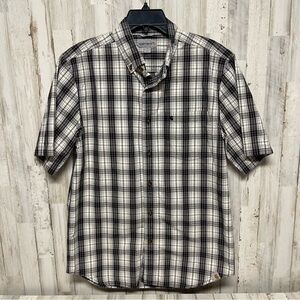 Carhartt Shirt Mens Medium Button Down Short Sleeve Plaid Relaxed Fit Workwear